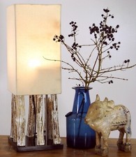 TREIBHOLZLAMPE Kowari eckig ca. 55 cm hoch Tischlampe mit Stofflampenschirm