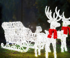 KESSER® 240er LED Rentiere mit Schlitten weiß Timer Inkl. 2X Dekoschal Weihnacht