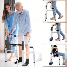 Rollator Gehhilfe mit 4 Räder Aluminium Leichtgewicht Gehbank Kompakt Faltbar