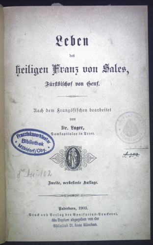 Leben des heiligen franz - des, von