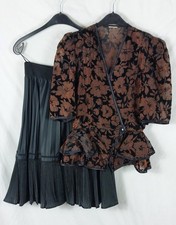 2178 Damen Anzug Damenanzug Kostüm Bluse & Rock schwarz braun 40 Vintage NEU