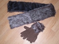Schal  Stola + Handschuh in braun /beige Webpelz NEU