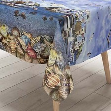 Wachstuch Tischdecke Bordürenmuster K13A maritim Fischerdorf Strand Muscheln eck