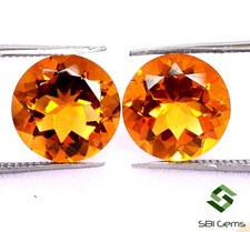 Zertifiziert Natürlich Citrin Rund Schliff Paar 10 MM 6.31 Cts Top Goldener Ton