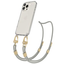 Für Apple iPhone 16 Pro Max Handykette Band Karabiner Transparent Hülle Taupe