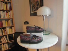 PONS QUINTANA Tassel-Loafer 37-38 dunkel-blau Leder Stickerei Swarovski Plateau