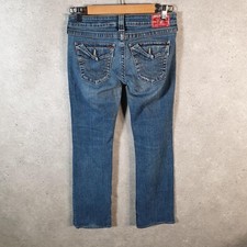 Vintage True Religion Billy Straight Y2K Jeans Damen W26 blau bestickt
