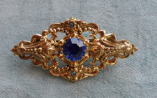 Antike Gablonzer Brosche Amer. Double, geschliffene Glassteine in blau. !94