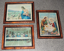 Heiligenbilder religiöse Drucke Jesus Hirte Abendmahl Josef Maria gerahmt