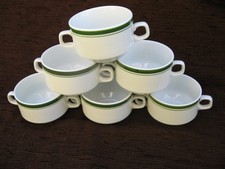 6 Suppentassen VEB Colditz Porzellan 1970 - 1990 grüner Rand Vintage
