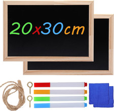 2 Stück Kreidetafel Klein 20x30cm, Schiefertafel zum Beschriften mit Holzrahmen,