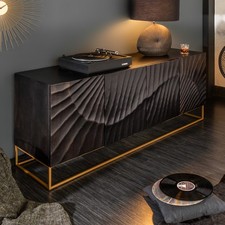 Massives Sideboard SCORPION - 177cm - schwarz Mangoholz - 3D Schnitzereien
