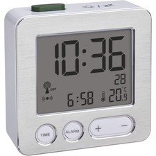 TFA Funk Wecker Digital silber weiß Temperatur Datum LED Display groß beleuchtet