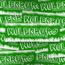 100x Wolfsburg Aufkleber/ Sticker 'Ein Leben lang'/ 14,8x5,0 cm/ PVC/ wetterfest