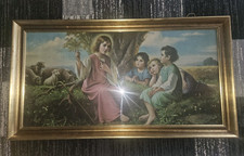 Heiligenbild Schutzengel mit 3Kinder / 90x50cm / Von Giovanni / Vintage