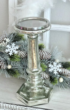 Großer Kerzenständer Kerzenleuchter Bauernsilber, Glas Silber, H: 24 cm