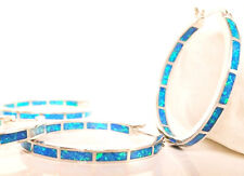 Große Blau Opal Creolen Feueropal Huggies Opal Hoops Silber Edelstahl Reifen