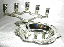 Tischgeschirr silberfarbig Kerzenständer 5 flammig + Servier Servier Platte (2)