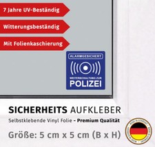 Aufkleber Alarmanlage Polizei Hinweis Alarmgesichert Wetterfest UV-Beständig 