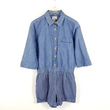 Bellerose Jumpsuit Damen Gr. 16 Blau Gestreift Baumwolle Leinen Anzug Kurz