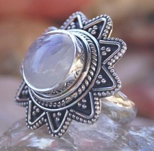 Silberring 55 57 Mondstein Floral Weiß Bunt Verspielt Modern Silber Ring Vintage