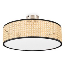 HOFSTEIN Mels Deckenlampe aus Metall/Korbgeflecht/Stoff/Kunststoff Schwarz/Weiß