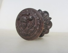 Victorian Iron Center Door Knob Griff Pull Old Plate Antique Face Head French