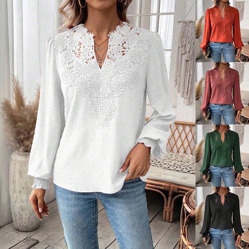 Damen neck spitze shirt - v-neck, t-shirt