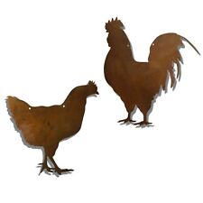 Landhaus Deko Huhn und Hahn - Vintage Gartendeko zum Aufhängen Rost Metall Henne