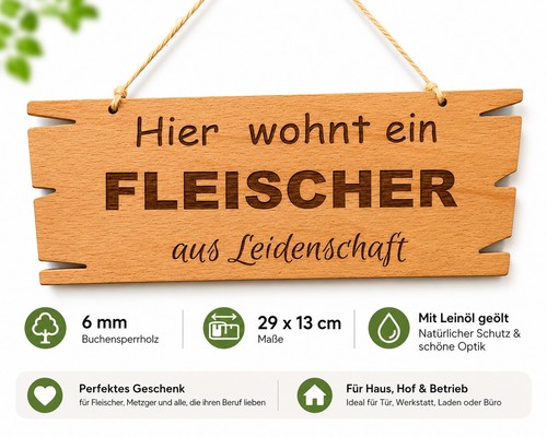 Holzschild fleischer 29x13 - fleischer, cm