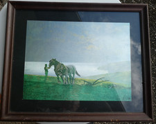 Ackerlandschaft, Bauer, Pferde "luminiszierendes" Bild mit Metallfarben?