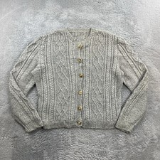 ARAN Damen Pullover Strickjacke Gr.XL Grau Cardigan Wolle Zopfmuster Vintage