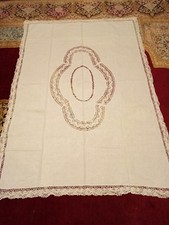 Antike Tischdecke Baumwolle mit Häkelspitze Handarbeit weiß 103 x 150cm