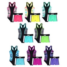 Kinder Mädchen Bedruckt Badeanzug Ringerrücken Top mit Badeshorts Badebekleidung