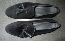 Gr. 42 Zara Man Halbschuhe Slipper Navy Blau Wildleder Leder Quaste Mokassin