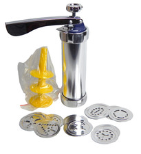 Gebäckpresse aus Metall mit 4 Tüllen & 20 Motivscheiben Kekse, Spritzgebäck