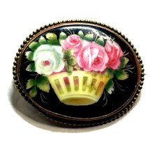 Antik Porzellan Brosche Rosen