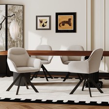 Esszimmerstühle 4er Set Polyester Küchenstühle mit Armlehne Drehstuhl Beige