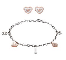 Emporio Armani Schmuckset Damen Armband Ohrringe Silber/Roségold Edelstahl