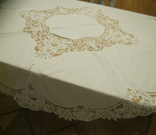 Prächtige alte Tischdecke rund Richelieustickerei? weiß, Ø 156 cm Echt Vintage