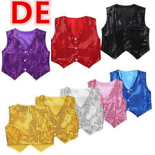 DE Kinder Weste Pailletten Jacke Tanz Kostüm Glitzer Anzug Tanzbekleidung Partys