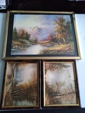 3 kleine Landschaftsbilder (1 x ca. 24 x 18 cm, 2 x ca. 12 x 11 cm)