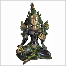 Grüne Tara Messing schwarzgrün 27cm 3kg Beschützerin Shyama Buddha Buddhismus