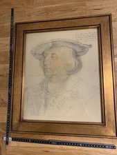 Antiker Kunstdruck Albrecht Dürer Skizze Kaiser Maximilian / goldfarbener Rahmen
