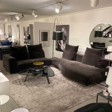 Edra Garnitur Absolu Stoff Velour 9020 Grau Schwarz Sofa Divano mit 4 Kissen