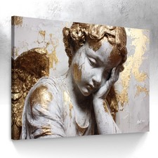 Leinwand Bild Engel Weiß Gold Wanddeko Kunst Gemälde Wandbilder Modern  8621A