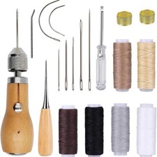 18 Stück Leder Werkzeug Schuhmacher und Sattler Nähset mit gewachstem Ledergarn