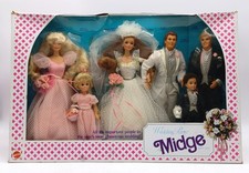 1990 Barbie Wedding Day Party Midge Gift Set mit 6 Puppen / Mattel 9852, NrfB