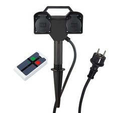 2-fach Funk-Garten-Steckdose mit Fernbedienung 1,5m Kabel IP44 Erdspieß Außen