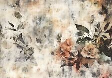 Fototapete Blätter Blumen Vintage Beige Rosen Wohnzimmer VLIES TAPETE + KLEISTER